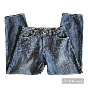 Coogi Authentic Australian Embroidered Denim Jeans Sz 38/34 Md.Wash Straight Leg